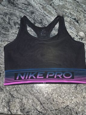 Nike Women's Black Sports Bra with Blue-Purple Accent